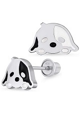 alluring silver enamel puppy baby stud earrings